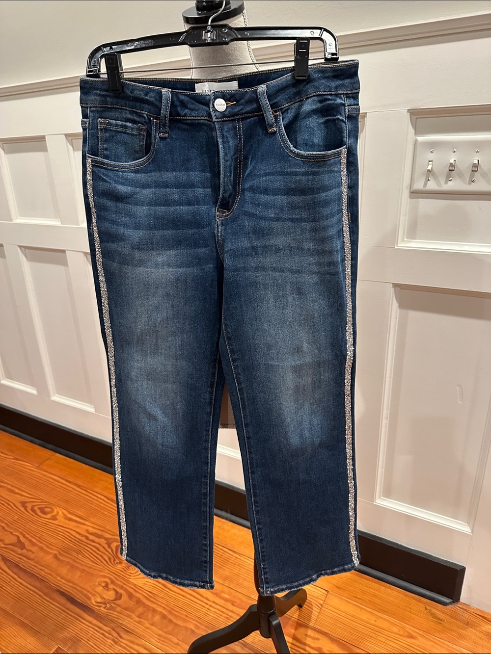 Dark Blue Ankle Jeans with Silver Side Trim